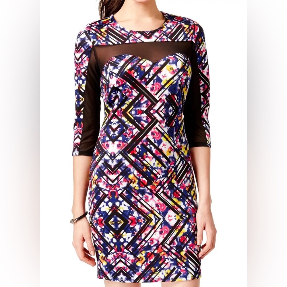 Material girl spandex dress with black mesh